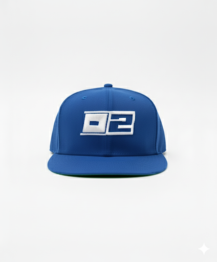 0-2 Brand™ Snapback  Royal with raised white 0-2 logo, structured crown and flat visor, premium streetwear headwear.
