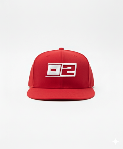 0-2 Brand™ Snapback Red with raised white 0-2 logo, structured crown and flat visor, premium streetwear headwear.