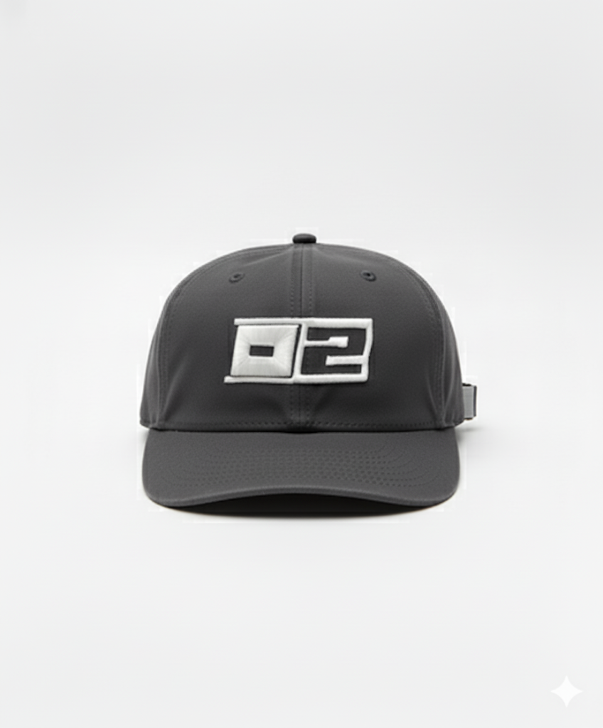0-2 Brand™ Dad Hat Black with bold white 3D puff embroidered 0-2 badge, relaxed unstructured fit and adjustable strapback.